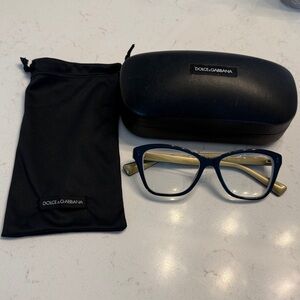 Dolce & Gabbana Blue Frame Eyeglasses with Tan Temples